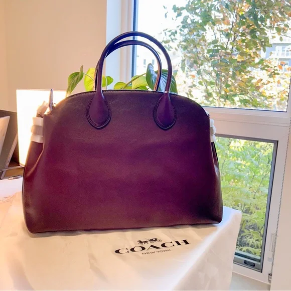 COACH NEW Soft Empire Carryall Bag 40 Natural Grain Leather Brass Merlot - Picture 5 of 12